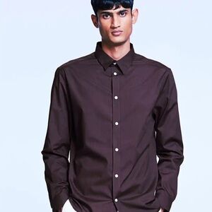 H&M Slim Fit Easy Iron Men's Brown Shirt